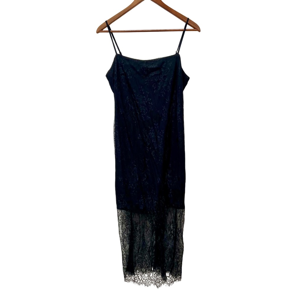 Abercrombie & Fitch Black Floral Lace Midi Slip Dress Adjustable Straps‎ Medium